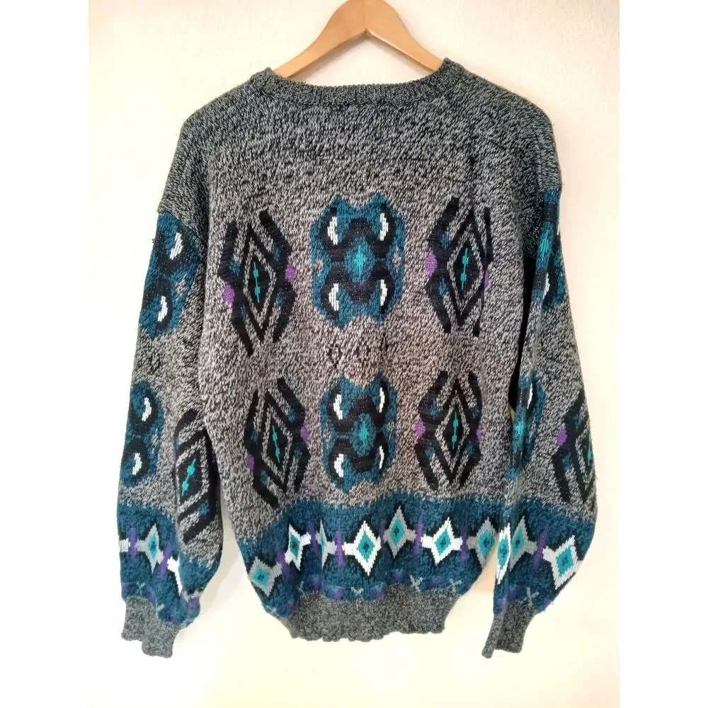 Vintage Nuovo new forces 80s abstract gray and blue sweater